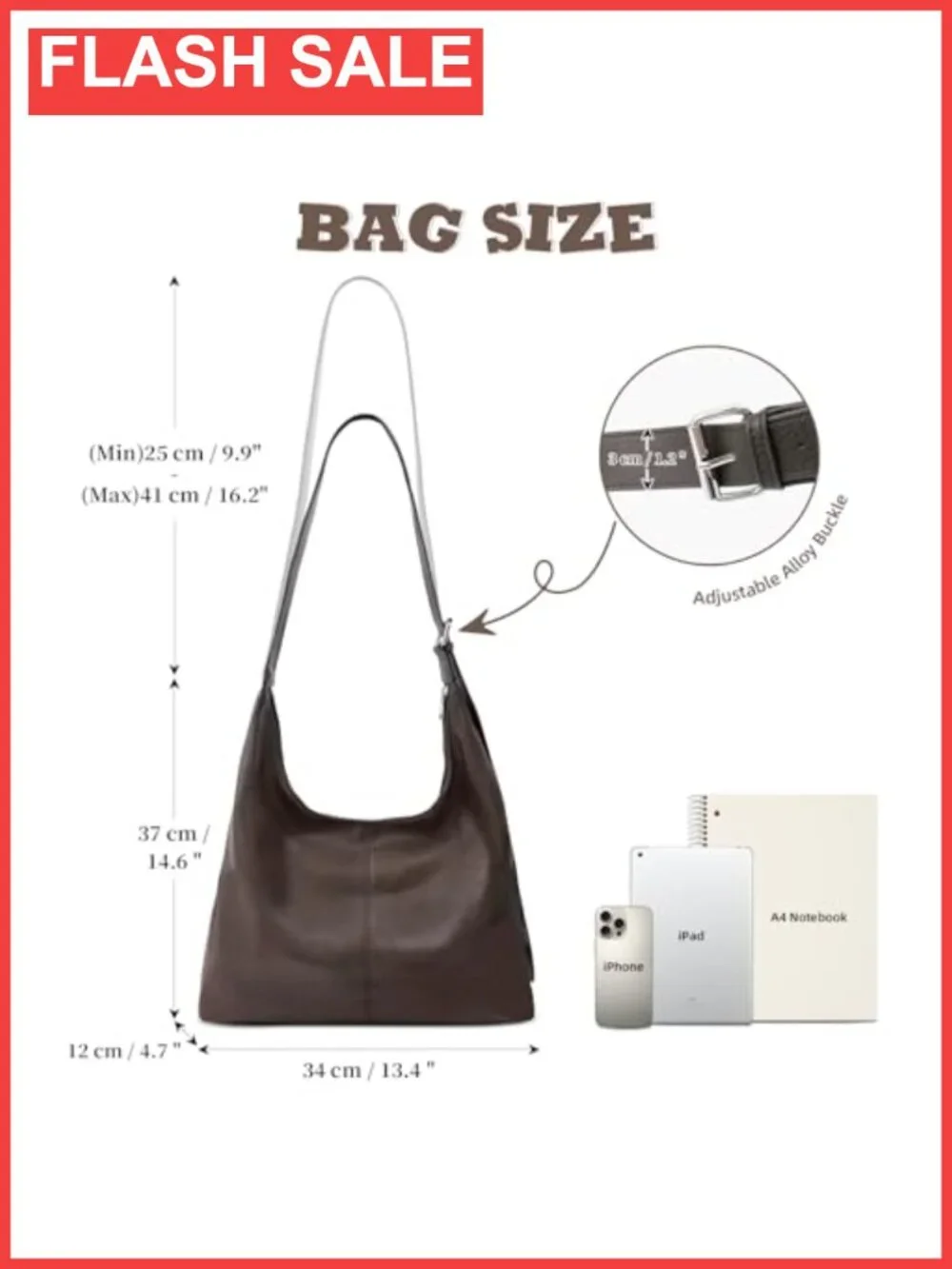 Large Hobo Bag Vegan Leather Slouchy Shoulder Tote with Zipper